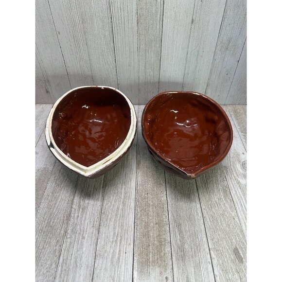 Vintage Walnut Shaped Candy Nut Trinket Dish Ceramic with Lid Brown MCM 6" Long - Picture 5 of 10